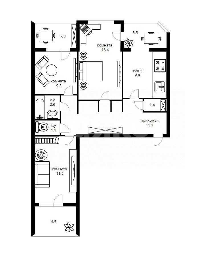 Фото №16: 3-комнатная квартира 84 м² - Сочи, Центральный, мкр. Мамайка, ул. Ландышевая, 12/3